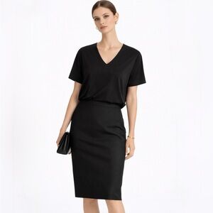 COS Black V Neck Minimalist Blouse Relaxed Modern Top XS🧡